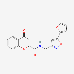 molecular formula C18H12N2O5 B2625438 N-((5-(furan-2-yl)isoxazol-3-yl)methyl)-4-oxo-4H-chromene-2-carboxamide CAS No. 1105205-47-7