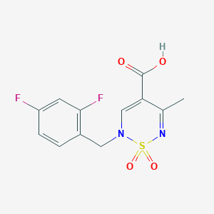 molecular formula C12H10F2N2O4S B2625488 2-[(2,4-difluorophenyl)methyl]-5-methyl-1,1-dioxo-1,2,6-thiadiazine-4-carboxylic acid CAS No. 1775552-19-6
