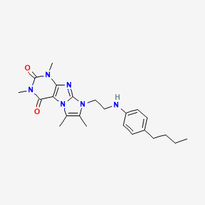molecular formula C23H30N6O2 B2625521 8-(2-((4-butylphenyl)amino)ethyl)-1,3,6,7-tetramethyl-1H-imidazo[2,1-f]purine-2,4(3H,8H)-dione CAS No. 923203-89-8