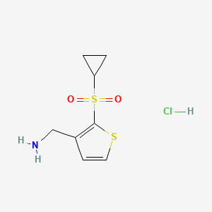 molecular formula C8H12ClNO2S2 B2625562 (2-Cyclopropylsulfonylthiophen-3-yl)methanamine;hydrochloride CAS No. 2418681-09-9