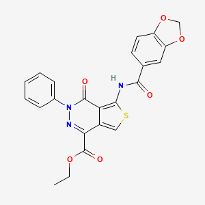 molecular formula C23H17N3O6S B2625565 ethyl 5-(2H-1,3-benzodioxole-5-amido)-4-oxo-3-phenyl-3H,4H-thieno[3,4-d]pyridazine-1-carboxylate CAS No. 851947-11-0