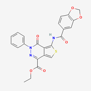molecular formula C23H17N3O6S B2625565 乙酸5-(1,3-苯并二氧杂环-5-羰基氨基)-4-氧代-3-苯基噻吩[3,4-d]吡啶-1-羧酯 CAS No. 851947-11-0