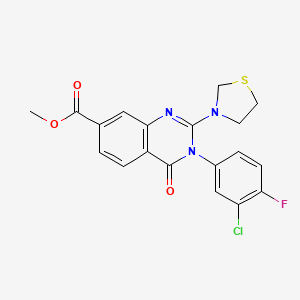 molecular formula C19H15ClFN3O3S B2625574 methyl 3-(3-chloro-4-fluorophenyl)-4-oxo-2-(1,3-thiazolidin-3-yl)-3,4-dihydroquinazoline-7-carboxylate CAS No. 1251603-55-0