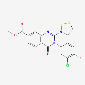 molecular formula C19H15ClFN3O3S B2625574 Methyl 3-(3-chloro-4-fluorophenyl)-4-oxo-2-(thiazolidin-3-yl)-3,4-dihydroquinazoline-7-carboxylate CAS No. 1251603-55-0