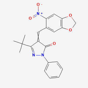 molecular formula C21H19N3O5 B2625631 5-Tert-butyl-4-[(6-nitro-1,3-benzodioxol-5-yl)methylidene]-2-phenylpyrazol-3-one CAS No. 1024729-10-9
