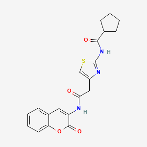 molecular formula C20H19N3O4S B2625632 N-(4-(2-oxo-2-((2-oxo-2H-chromen-3-yl)amino)ethyl)thiazol-2-yl)cyclopentanecarboxamide CAS No. 1206993-61-4