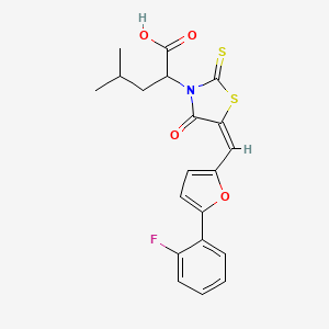 molecular formula C20H18FNO4S2 B2625637 (E)-2-(5-((5-(2-fluorophenyl)furan-2-yl)methylene)-4-oxo-2-thioxothiazolidin-3-yl)-4-methylpentanoic acid CAS No. 876870-55-2