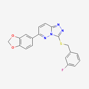 molecular formula C19H13FN4O2S B2625643 6-(1,3-Benzodioxol-5-yl)-3-[(3-fluorophenyl)methylsulfanyl]-[1,2,4]triazolo[4,3-b]pyridazine CAS No. 891097-51-1
