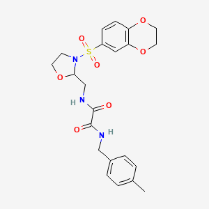 molecular formula C22H25N3O7S B2625679 N-{[3-(2,3-dihydro-1,4-benzodioxine-6-sulfonyl)-1,3-oxazolidin-2-yl]methyl}-N'-[(4-methylphenyl)methyl]ethanediamide CAS No. 868982-28-9