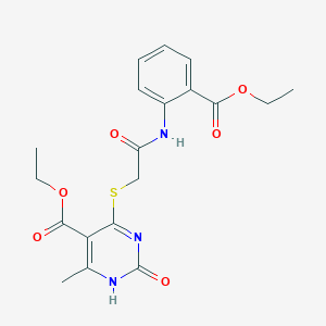 molecular formula C19H21N3O6S B2625713 ethyl 4-[({[2-(ethoxycarbonyl)phenyl]carbamoyl}methyl)sulfanyl]-6-methyl-2-oxo-1,2-dihydropyrimidine-5-carboxylate CAS No. 899957-22-3