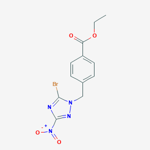 molecular formula C12H11BrN4O4 B262575 ethyl 4-[(5-bromo-3-nitro-1H-1,2,4-triazol-1-yl)methyl]benzoate 