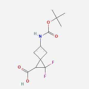 molecular formula C12H17F2NO4 B2625994 2,2-Difluoro-5-[(2-methylpropan-2-yl)oxycarbonylamino]spiro[2.3]hexane-1-carboxylic acid CAS No. 2416230-77-6