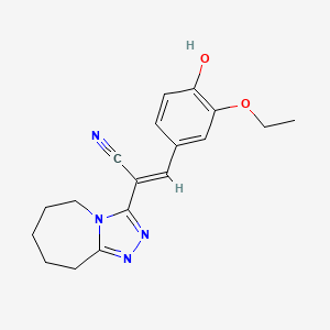 molecular formula C18H20N4O2 B2626039 (2E)-3-(3-ethoxy-4-hydroxyphenyl)-2-{5H,6H,7H,8H,9H-[1,2,4]triazolo[4,3-a]azepin-3-yl}prop-2-enenitrile CAS No. 397266-32-9