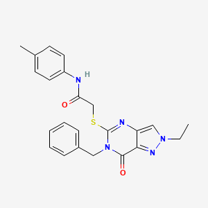 molecular formula C23H23N5O2S B2626066 2-({6-benzyl-2-ethyl-7-oxo-2H,6H,7H-pyrazolo[4,3-d]pyrimidin-5-yl}sulfanyl)-N-(4-methylphenyl)acetamide CAS No. 932285-14-8