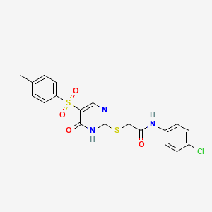 molecular formula C20H18ClN3O4S2 B2626103 N-(4-chlorophenyl)-2-{[5-(4-ethylbenzenesulfonyl)-6-oxo-1,6-dihydropyrimidin-2-yl]sulfanyl}acetamide CAS No. 866865-93-2