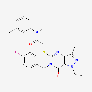 molecular formula C26H28FN5O2S B2626135 N-ethyl-2-({1-ethyl-6-[(4-fluorophenyl)methyl]-3-methyl-7-oxo-1H,6H,7H-pyrazolo[4,3-d]pyrimidin-5-yl}sulfanyl)-N-(3-methylphenyl)acetamide CAS No. 1358283-33-6