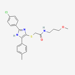 molecular formula C22H24ClN3O2S B2626153 2-{[2-(4-CHLOROPHENYL)-5-(4-METHYLPHENYL)-1H-IMIDAZOL-4-YL]SULFANYL}-N-(3-METHOXYPROPYL)ACETAMIDE CAS No. 901241-27-8