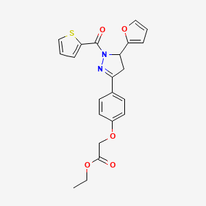 molecular formula C22H20N2O5S B2626174 ethyl 2-(4-(5-(furan-2-yl)-1-(thiophene-2-carbonyl)-4,5-dihydro-1H-pyrazol-3-yl)phenoxy)acetate CAS No. 868146-26-3