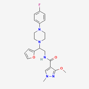 molecular formula C22H26FN5O3 B2626178 N-(2-(4-(4-fluorophenyl)piperazin-1-yl)-2-(furan-2-yl)ethyl)-3-methoxy-1-methyl-1H-pyrazole-4-carboxamide CAS No. 1323707-47-6