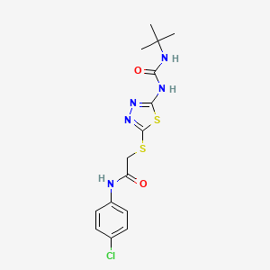 molecular formula C15H18ClN5O2S2 B2626184 2-({5-[(tert-butylcarbamoyl)amino]-1,3,4-thiadiazol-2-yl}sulfanyl)-N-(4-chlorophenyl)acetamide CAS No. 946216-80-4