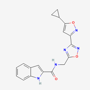 molecular formula C18H15N5O3 B2626203 N-((3-(5-cyclopropylisoxazol-3-yl)-1,2,4-oxadiazol-5-yl)methyl)-1H-indole-2-carboxamide CAS No. 1902979-90-1