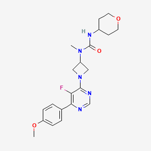 molecular formula C21H26FN5O3 B2626221 1-[1-[5-Fluoro-6-(4-methoxyphenyl)pyrimidin-4-yl]azetidin-3-yl]-1-methyl-3-(oxan-4-yl)urea CAS No. 2380098-83-7