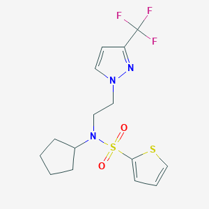 molecular formula C15H18F3N3O2S2 B2626246 N-cyclopentyl-N-(2-(3-(trifluoromethyl)-1H-pyrazol-1-yl)ethyl)thiophene-2-sulfonamide CAS No. 2034555-30-9