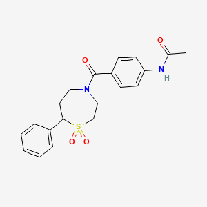 molecular formula C20H22N2O4S B2626257 N-(4-(1,1-dioxido-7-phenyl-1,4-thiazepane-4-carbonyl)phenyl)acetamide CAS No. 2034334-47-7