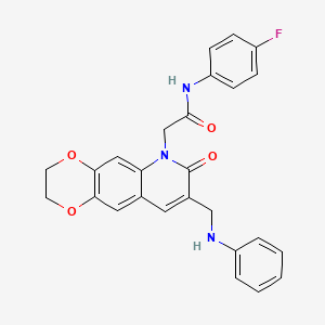 molecular formula C26H22FN3O4 B2626263 N-(4-fluorophenyl)-2-{7-oxo-8-[(phenylamino)methyl]-2H,3H,6H,7H-[1,4]dioxino[2,3-g]quinolin-6-yl}acetamide CAS No. 894548-72-2
