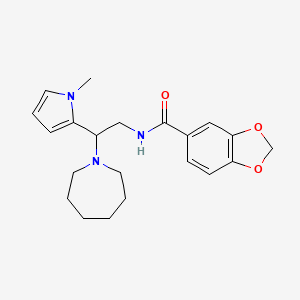 molecular formula C21H27N3O3 B2626276 N-(2-(azepan-1-yl)-2-(1-methyl-1H-pyrrol-2-yl)ethyl)benzo[d][1,3]dioxole-5-carboxamide CAS No. 1049466-38-7