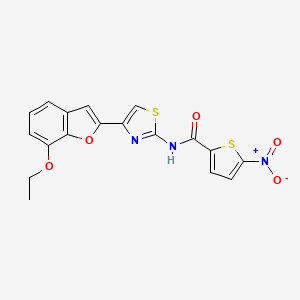 molecular formula C18H13N3O5S2 B2626286 N-(4-(7-ethoxybenzofuran-2-yl)thiazol-2-yl)-5-nitrothiophene-2-carboxamide CAS No. 921526-43-4