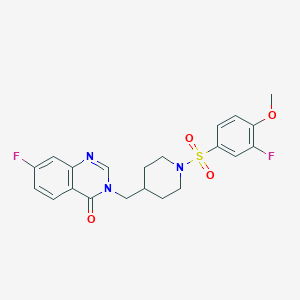 molecular formula C21H21F2N3O4S B2626291 7-Fluoro-3-[[1-(3-fluoro-4-methoxyphenyl)sulfonylpiperidin-4-yl]methyl]quinazolin-4-one CAS No. 2415563-09-4