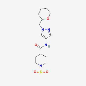 molecular formula C16H26N4O4S B2626321 1-methanesulfonyl-N-{1-[(oxan-2-yl)methyl]-1H-pyrazol-4-yl}piperidine-4-carboxamide CAS No. 2034611-96-4