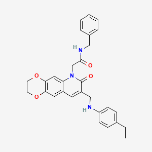 molecular formula C29H29N3O4 B2626324 N-benzyl-2-(8-{[(4-ethylphenyl)amino]methyl}-7-oxo-2H,3H,6H,7H-[1,4]dioxino[2,3-g]quinolin-6-yl)acetamide CAS No. 932470-55-8