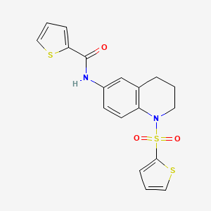 molecular formula C18H16N2O3S3 B2626328 N-[1-(thiophene-2-sulfonyl)-1,2,3,4-tetrahydroquinolin-6-yl]thiophene-2-carboxamide CAS No. 941882-56-0