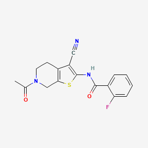 molecular formula C17H14FN3O2S B2626335 N-(6-acetyl-3-cyano-4,5,6,7-tetrahydrothieno[2,3-c]pyridin-2-yl)-2-fluorobenzamide CAS No. 864858-94-6
