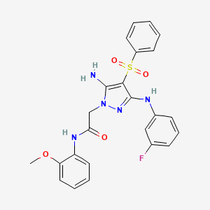 2-(5-amino-3-((3-fluorophenyl)amino)-4-(phenylsulfonyl)-1H-pyrazol-1-yl)-N-(2-methoxyphenyl)acetamide