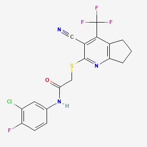 molecular formula C18H12ClF4N3OS B2626339 N-(3-chloro-4-fluorophenyl)-2-{[3-cyano-4-(trifluoromethyl)-5H,6H,7H-cyclopenta[b]pyridin-2-yl]sulfanyl}acetamide CAS No. 626227-14-3