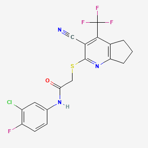 N-(3-chloro-4-fluorophenyl)-2-{[3-cyano-4-(trifluoromethyl)-6,7-dihydro-5H-cyclopenta[b]pyridin-2-yl]sulfanyl}acetamide