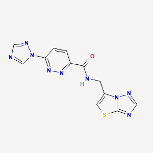 molecular formula C12H9N9OS B2626365 6-(1H-1,2,4-triazol-1-yl)-N-({[1,2,4]triazolo[3,2-b][1,3]thiazol-6-yl}methyl)pyridazine-3-carboxamide CAS No. 1448033-54-2