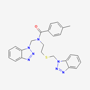 molecular formula C24H23N7OS B2626368 N-(1H-1,2,3-Benzotriazol-1-ylmethyl)-N-{2-[(1H-1,2,3-benzotriazol-1-ylmethyl)sulfanyl]ethyl}-4-methylbenzamide CAS No. 681447-38-1