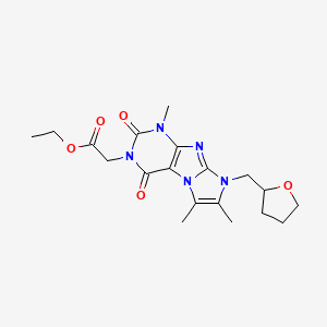 molecular formula C19H25N5O5 B2626371 ethyl 2-(1,6,7-trimethyl-2,4-dioxo-8-((tetrahydrofuran-2-yl)methyl)-1H-imidazo[2,1-f]purin-3(2H,4H,8H)-yl)acetate CAS No. 896311-00-5