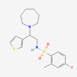 molecular formula C19H25FN2O2S2 B2626381 N-(2-(azepan-1-yl)-2-(thiophen-3-yl)ethyl)-4-fluoro-2-methylbenzenesulfonamide CAS No. 946357-51-3