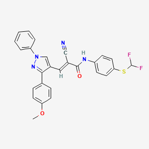 (E)-2-cyano-N-[4-(difluoromethylsulfanyl)phenyl]-3-[3-(4-methoxyphenyl)-1-phenylpyrazol-4-yl]prop-2-enamide