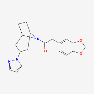 molecular formula C19H21N3O3 B2626413 2-(2H-1,3-benzodioxol-5-yl)-1-[3-(1H-pyrazol-1-yl)-8-azabicyclo[3.2.1]octan-8-yl]ethan-1-one CAS No. 2309752-48-3