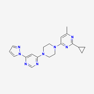 molecular formula C19H22N8 B2626446 2-Cyclopropyl-4-methyl-6-[4-(6-pyrazol-1-ylpyrimidin-4-yl)piperazin-1-yl]pyrimidine CAS No. 2415565-23-8
