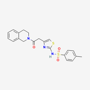 molecular formula C21H21N3O3S2 B2626463 N-(4-(2-(3,4-dihydroisoquinolin-2(1H)-yl)-2-oxoethyl)thiazol-2-yl)-4-methylbenzenesulfonamide CAS No. 922047-04-9