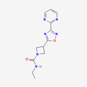 molecular formula C12H14N6O2 B2626529 N-ethyl-3-[3-(pyrimidin-2-yl)-1,2,4-oxadiazol-5-yl]azetidine-1-carboxamide CAS No. 1327529-26-9
