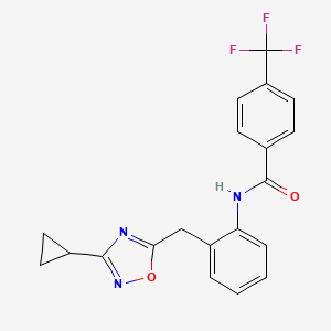 molecular formula C20H16F3N3O2 B2626564 N-{2-[(3-Cyclopropyl-1,2,4-oxadiazol-5-YL)methyl]phenyl}-4-(trifluoromethyl)benzamide CAS No. 1797180-94-9