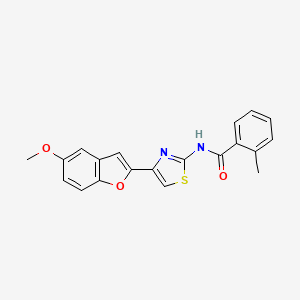 molecular formula C20H16N2O3S B2626573 N-[4-(5-methoxy-1-benzofuran-2-yl)-1,3-thiazol-2-yl]-2-methylbenzamide CAS No. 922106-85-2